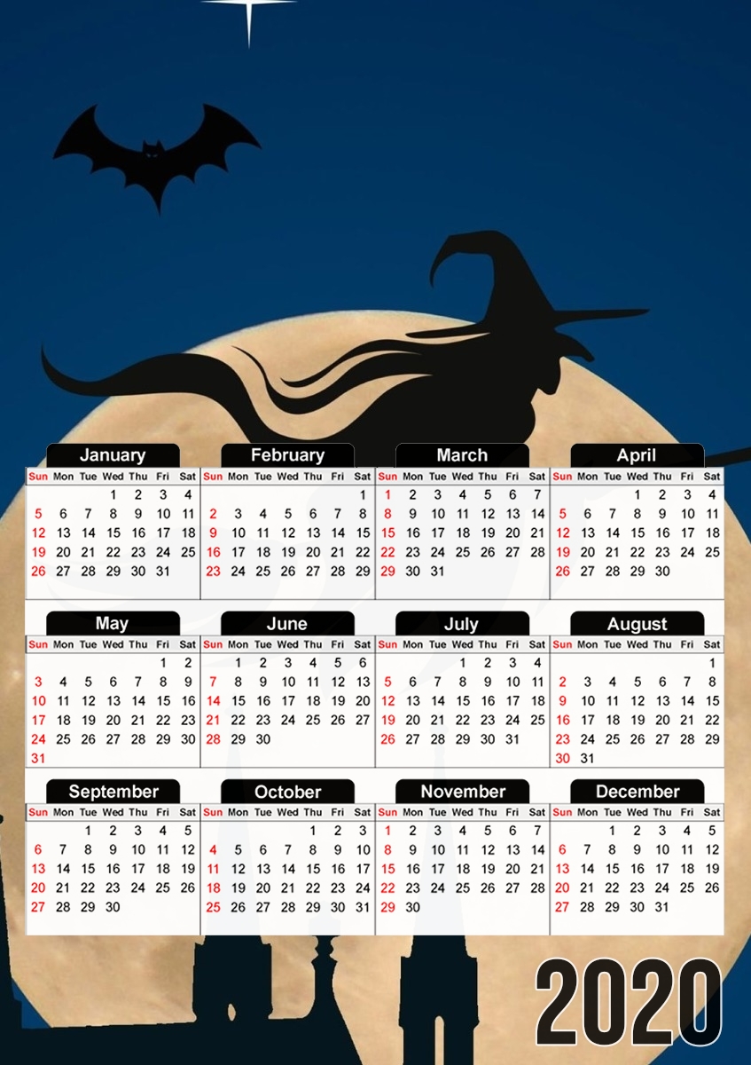  Halloween Moon Background Witch for A3 Photo Calendar 30x43cm