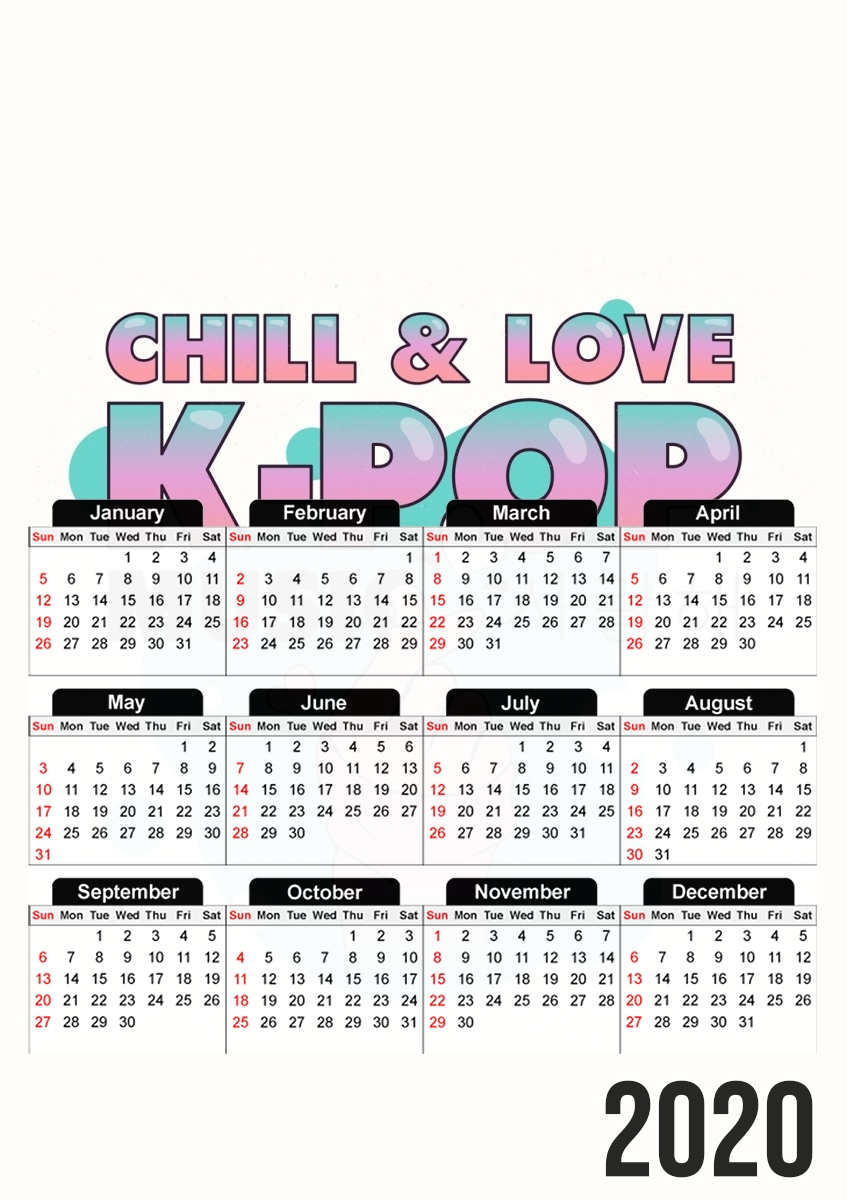  Hand Drawn Finger Heart Chill Love Music Kpop for A3 Photo Calendar 30x43cm