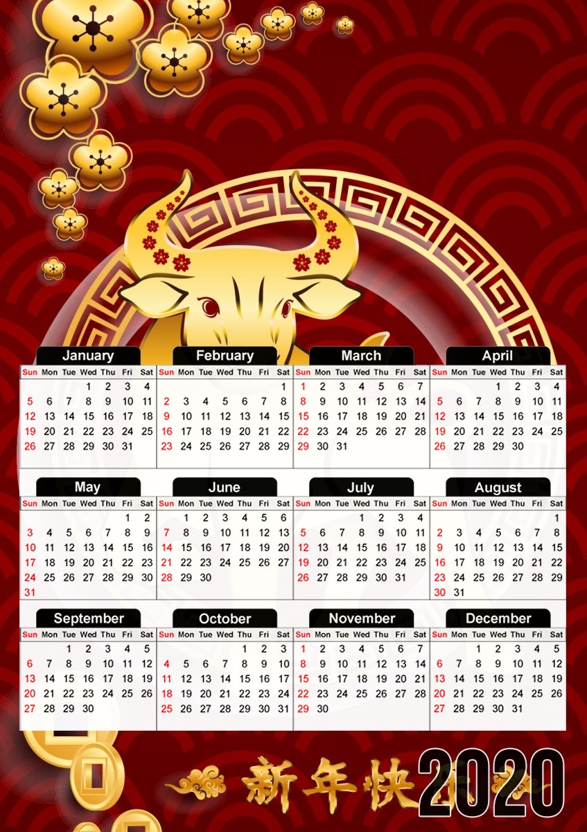  Happy The OX chinese new year  for A3 Photo Calendar 30x43cm