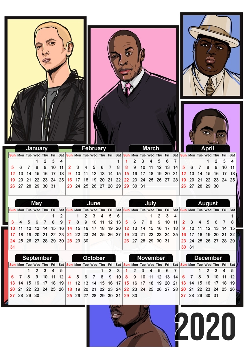  Hip Hop Legends for A3 Photo Calendar 30x43cm