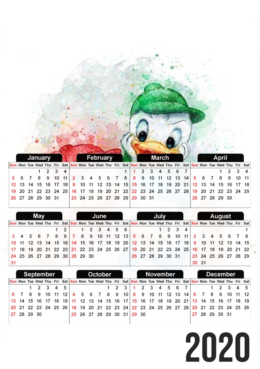  Huey Dewey and Louie watercolor art for A3 Photo Calendar 30x43cm