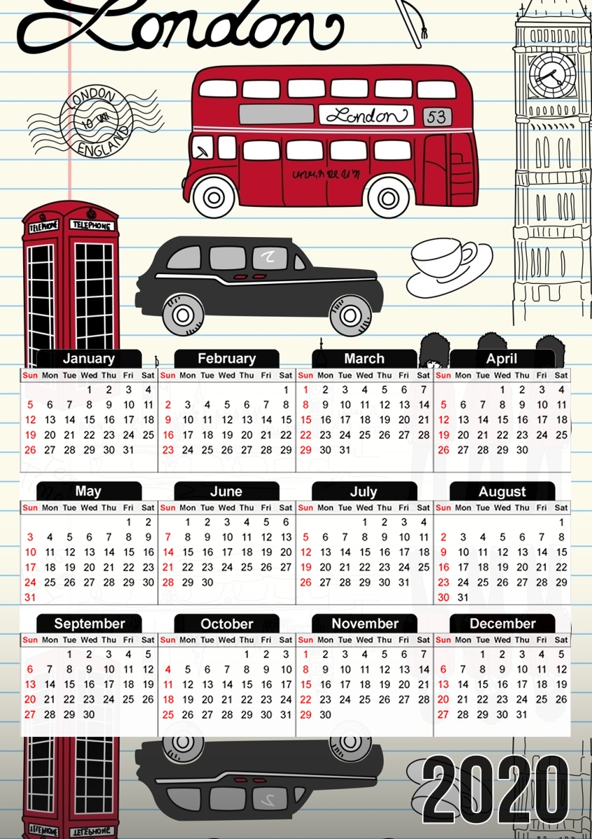  I Love London for A3 Photo Calendar 30x43cm