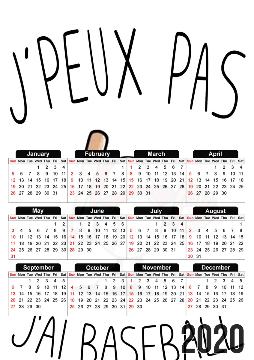  Je peux pas j'ai Baseball for A3 Photo Calendar 30x43cm