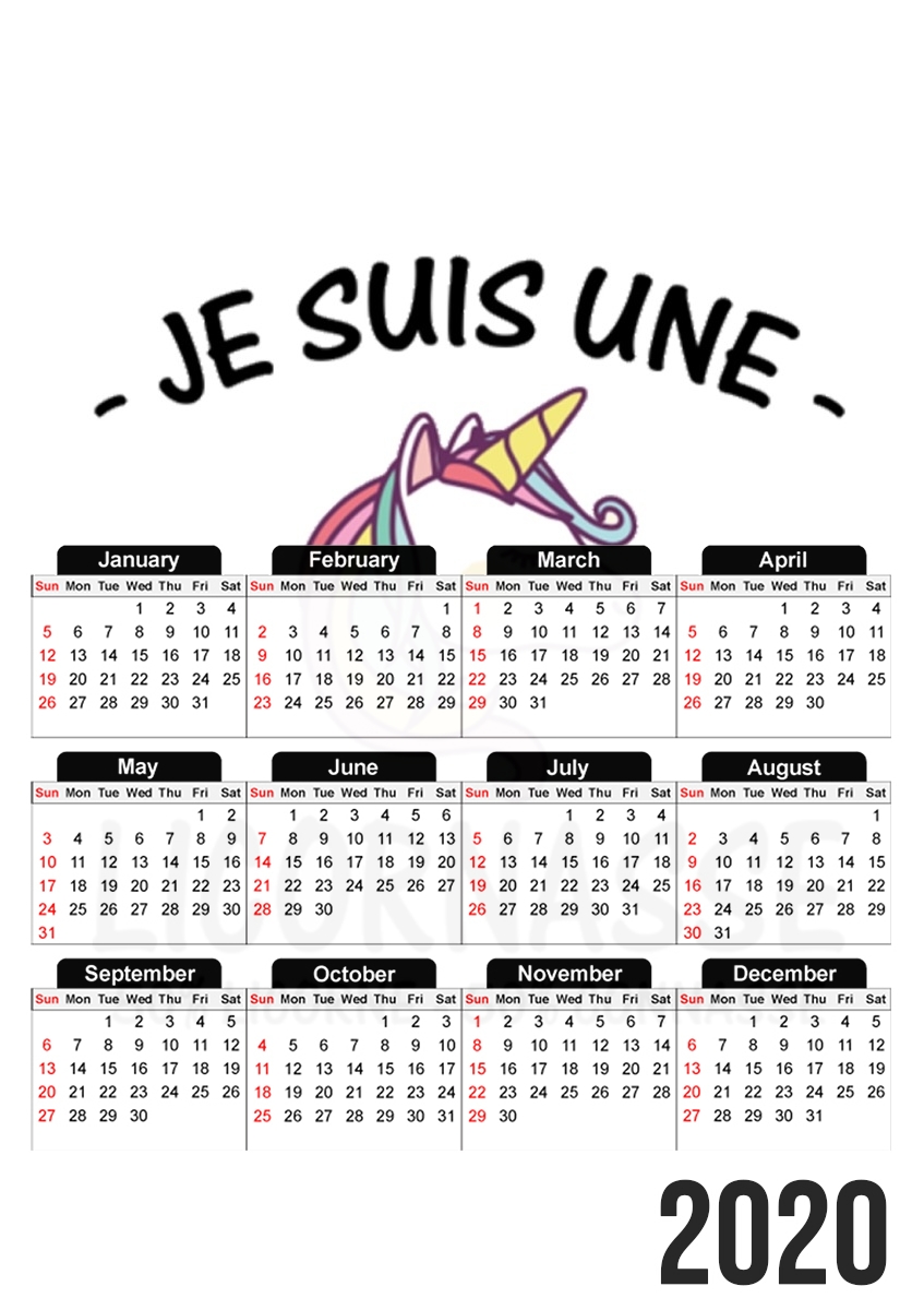  Je suis une licornasse for A3 Photo Calendar 30x43cm