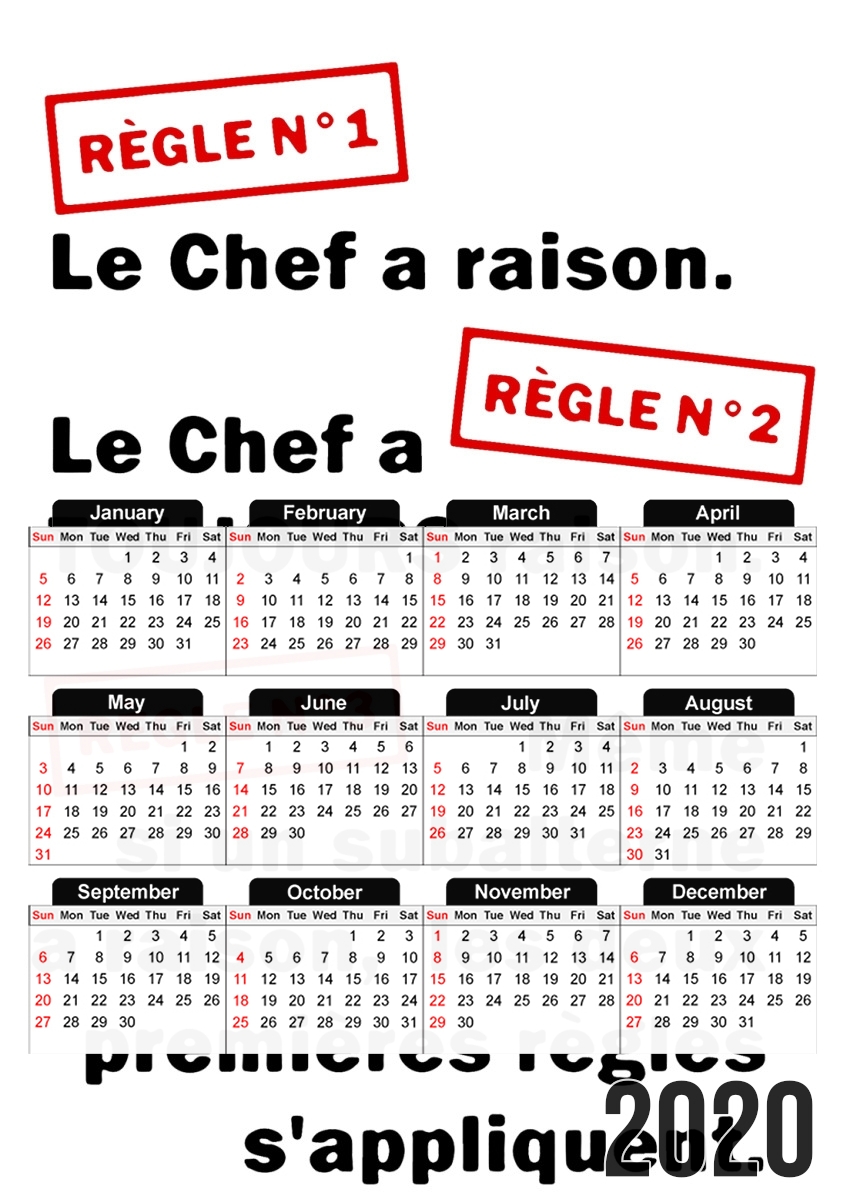  Les regles du chef for A3 Photo Calendar 30x43cm