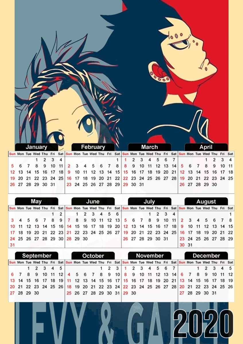  Levy et Gajeel Fairy Love for A3 Photo Calendar 30x43cm