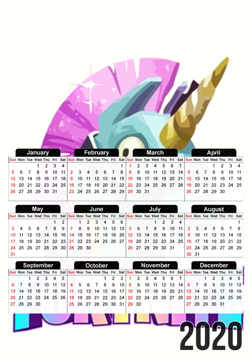   Unicorn video games Fortnite for A3 Photo Calendar 30x43cm