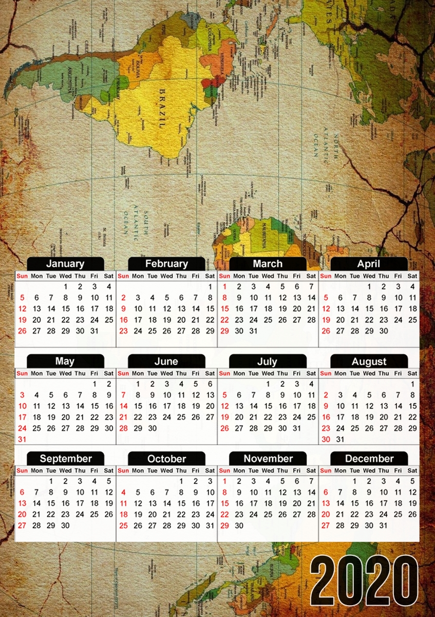  World Map for A3 Photo Calendar 30x43cm