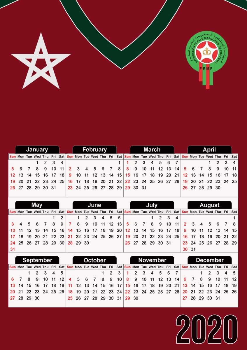  Marocco Football Shirt for A3 Photo Calendar 30x43cm