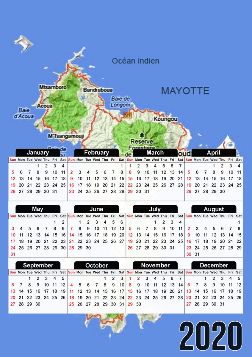  Mayotte Carte 976 for A3 Photo Calendar 30x43cm