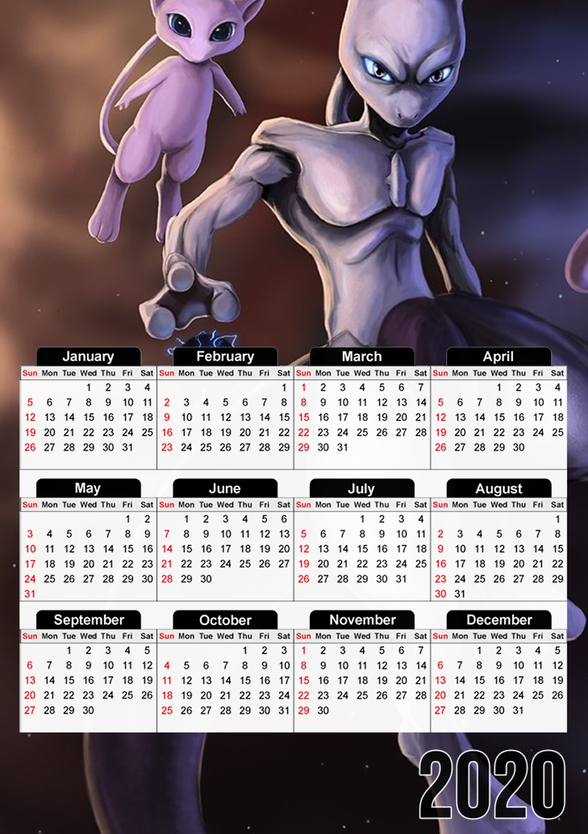  Mew And Mewtwo Fanart for A3 Photo Calendar 30x43cm