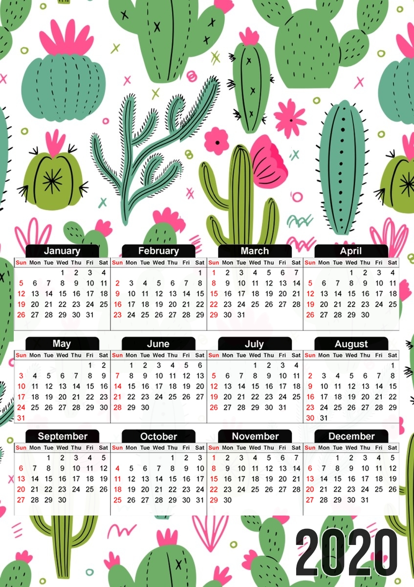  Minimalist pattern with cactus plants for A3 Photo Calendar 30x43cm