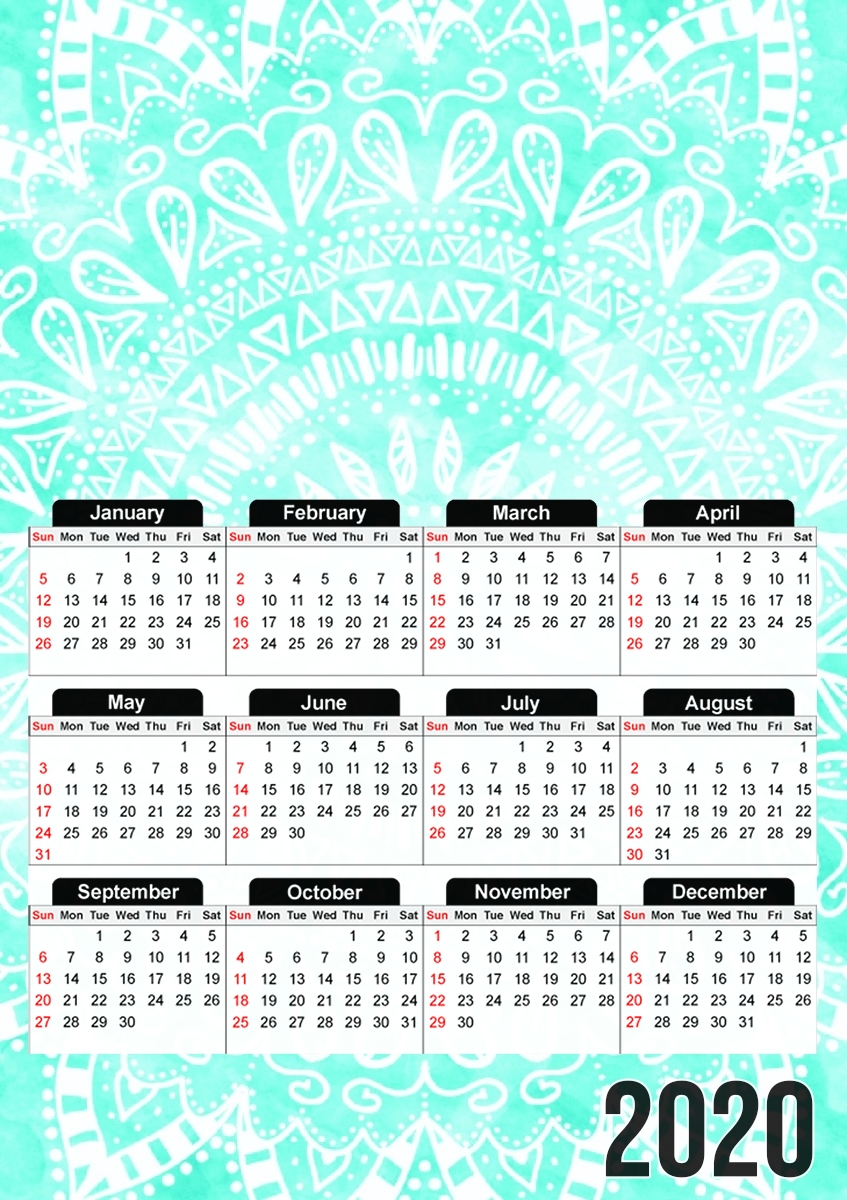  Mint Bohemian Flower Mandala for A3 Photo Calendar 30x43cm