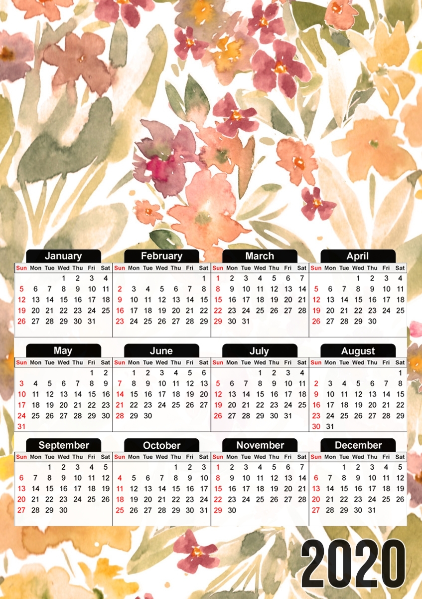  MODERN WATERCOLOR PASTEL FLORALS for A3 Photo Calendar 30x43cm