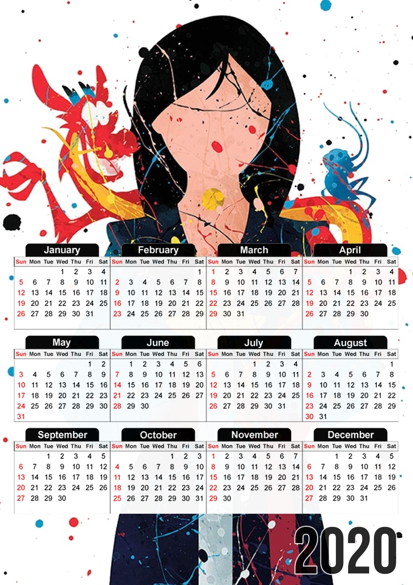  Mulan Princess Watercolor Decor for A3 Photo Calendar 30x43cm