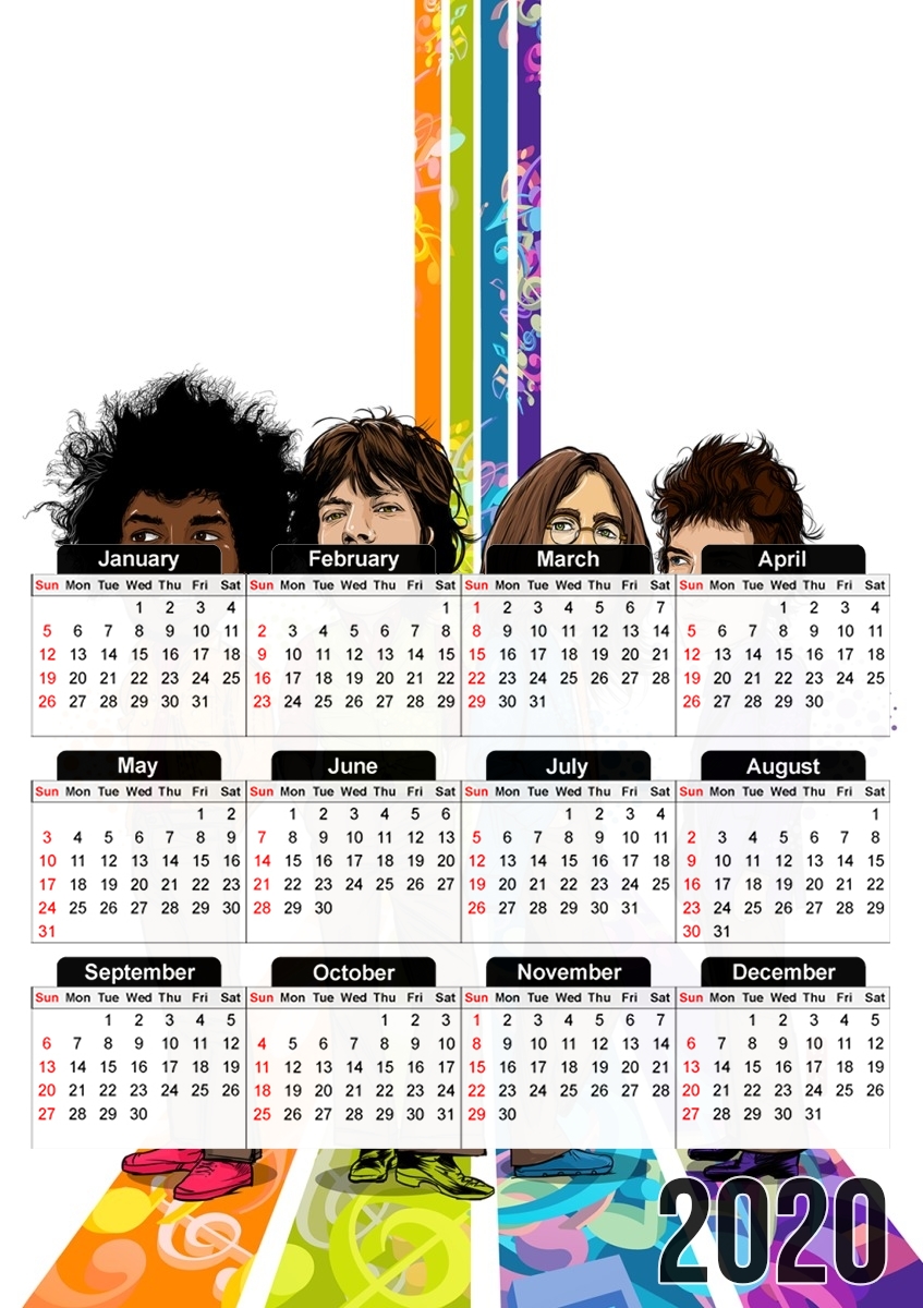  Music Legends: Lennon, Jagger, Dylan & Hendrix for A3 Photo Calendar 30x43cm