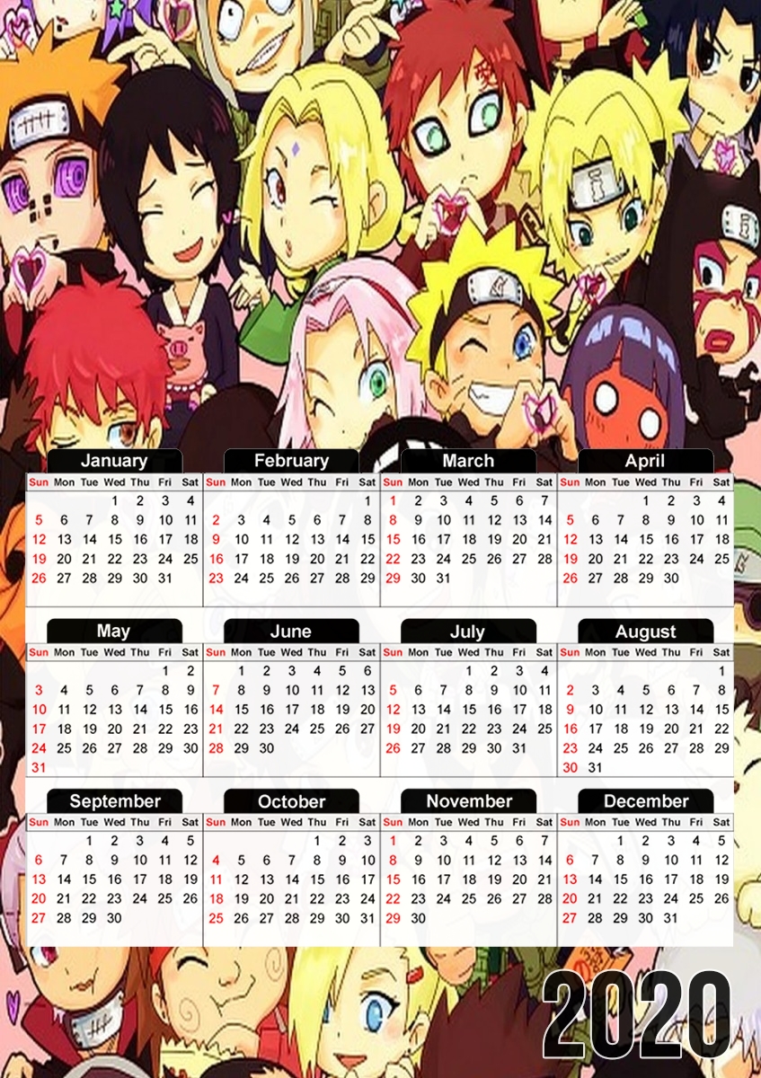  Naruto Chibi Group for A3 Photo Calendar 30x43cm
