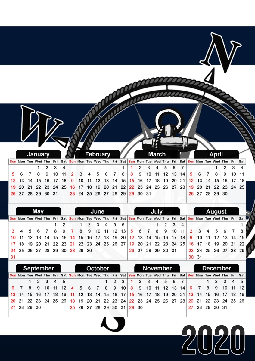  Navy Striped Nautica for A3 Photo Calendar 30x43cm