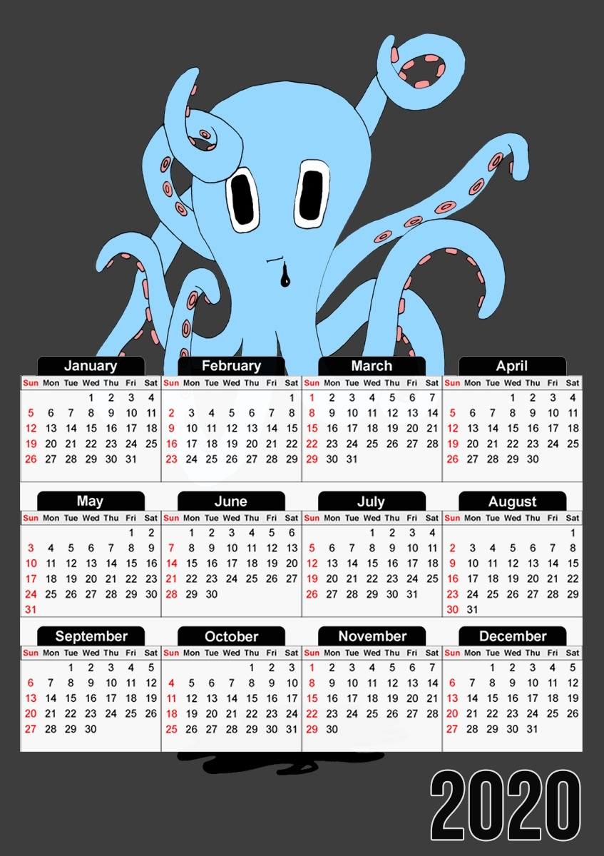  octopus Blue cartoon for A3 Photo Calendar 30x43cm