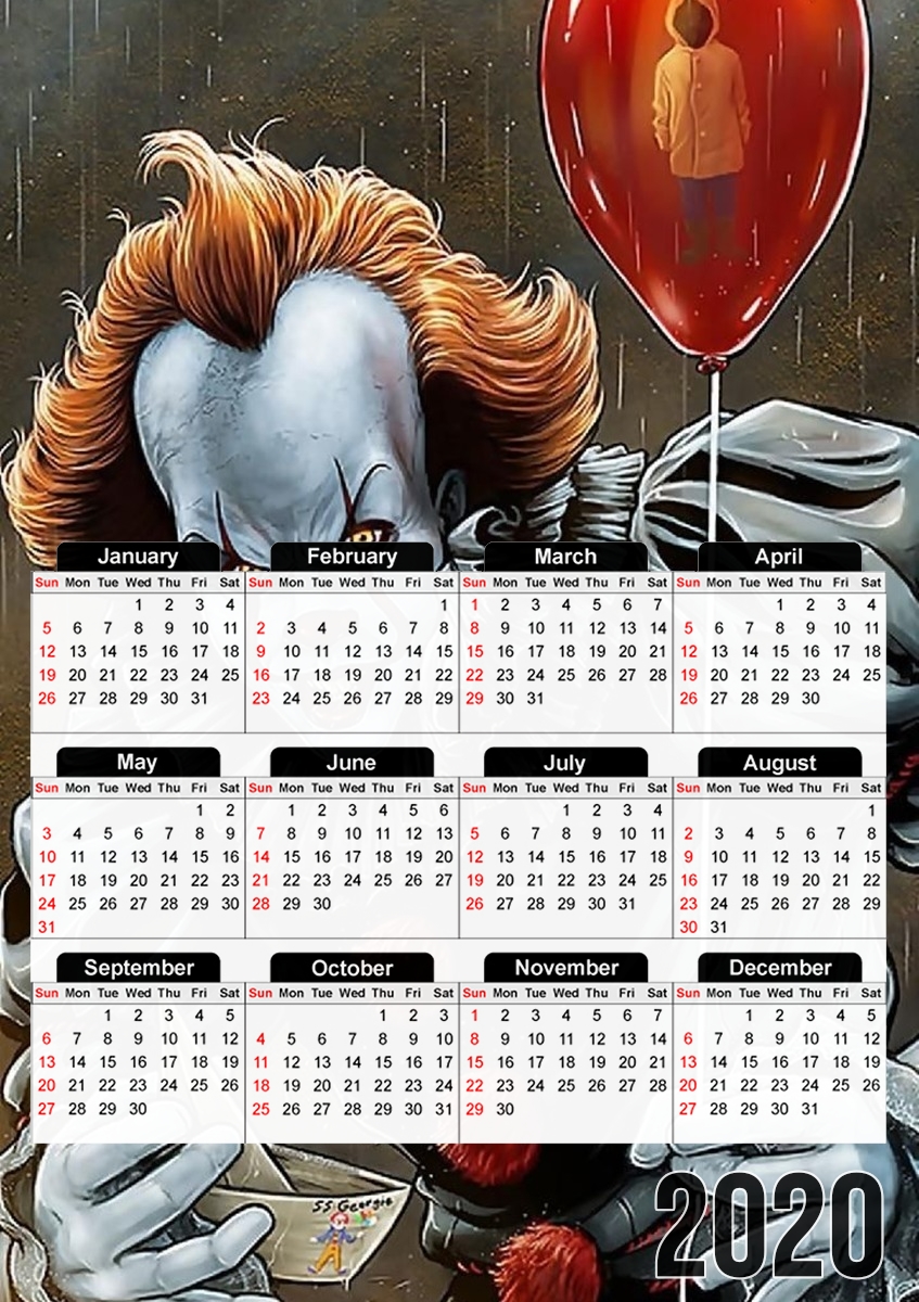  Pennywise Ca Clown Red Ballon for A3 Photo Calendar 30x43cm