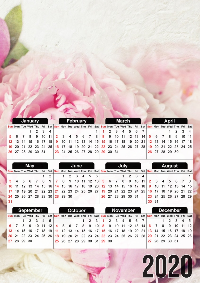  peonies on white for A3 Photo Calendar 30x43cm