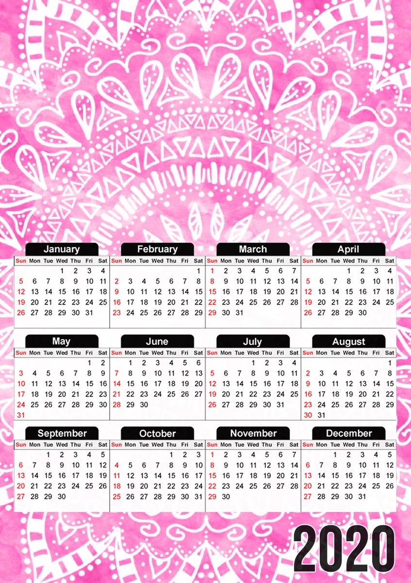  Pink Bohemian Boho Mandala for A3 Photo Calendar 30x43cm