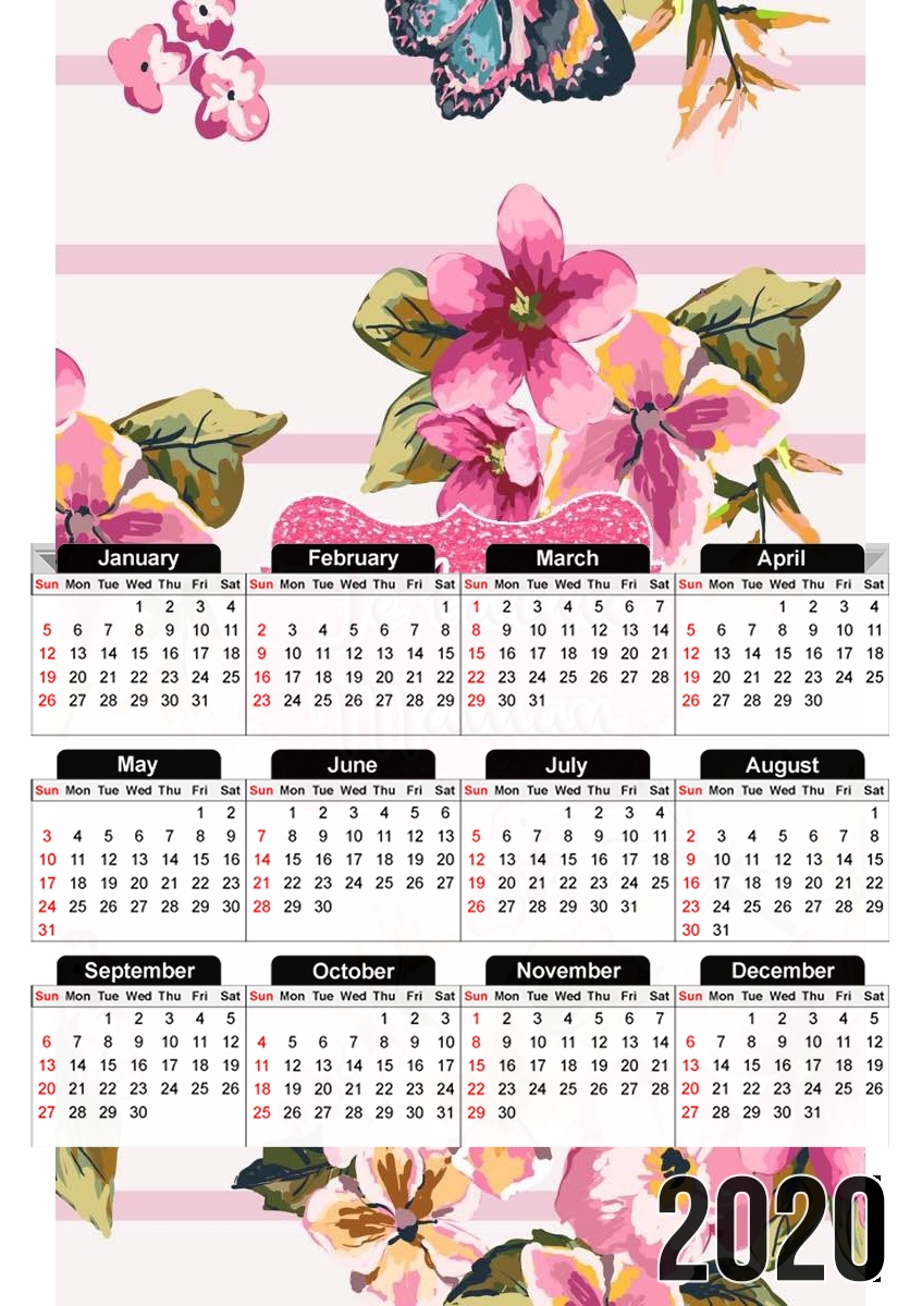  Pink floral Marinière - Je t'aime Maman for A3 Photo Calendar 30x43cm