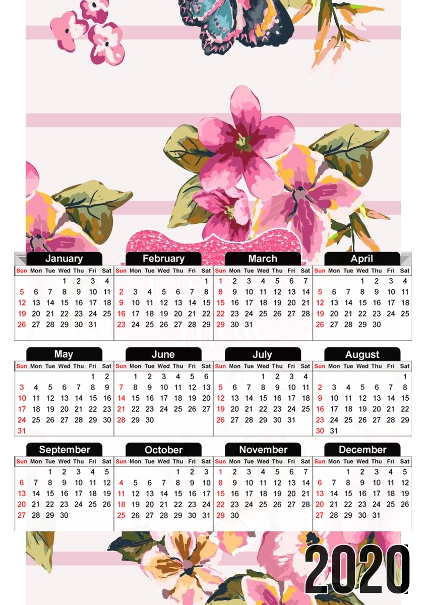  Pink floral Marinière - Love You Mom for A3 Photo Calendar 30x43cm