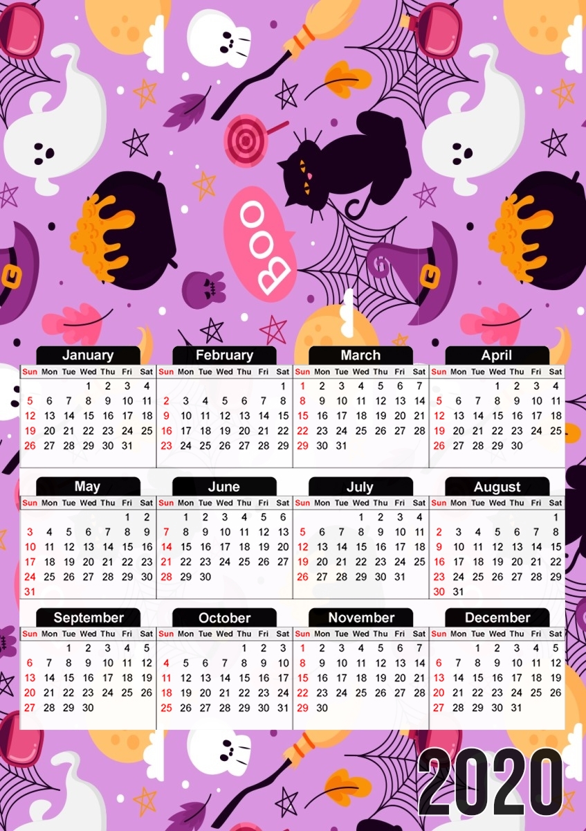  Pink Halloween Pattern for A3 Photo Calendar 30x43cm