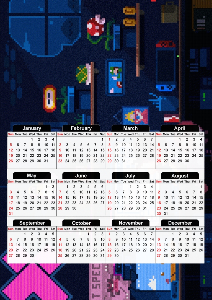  Pixel Retro Gamer for A3 Photo Calendar 30x43cm