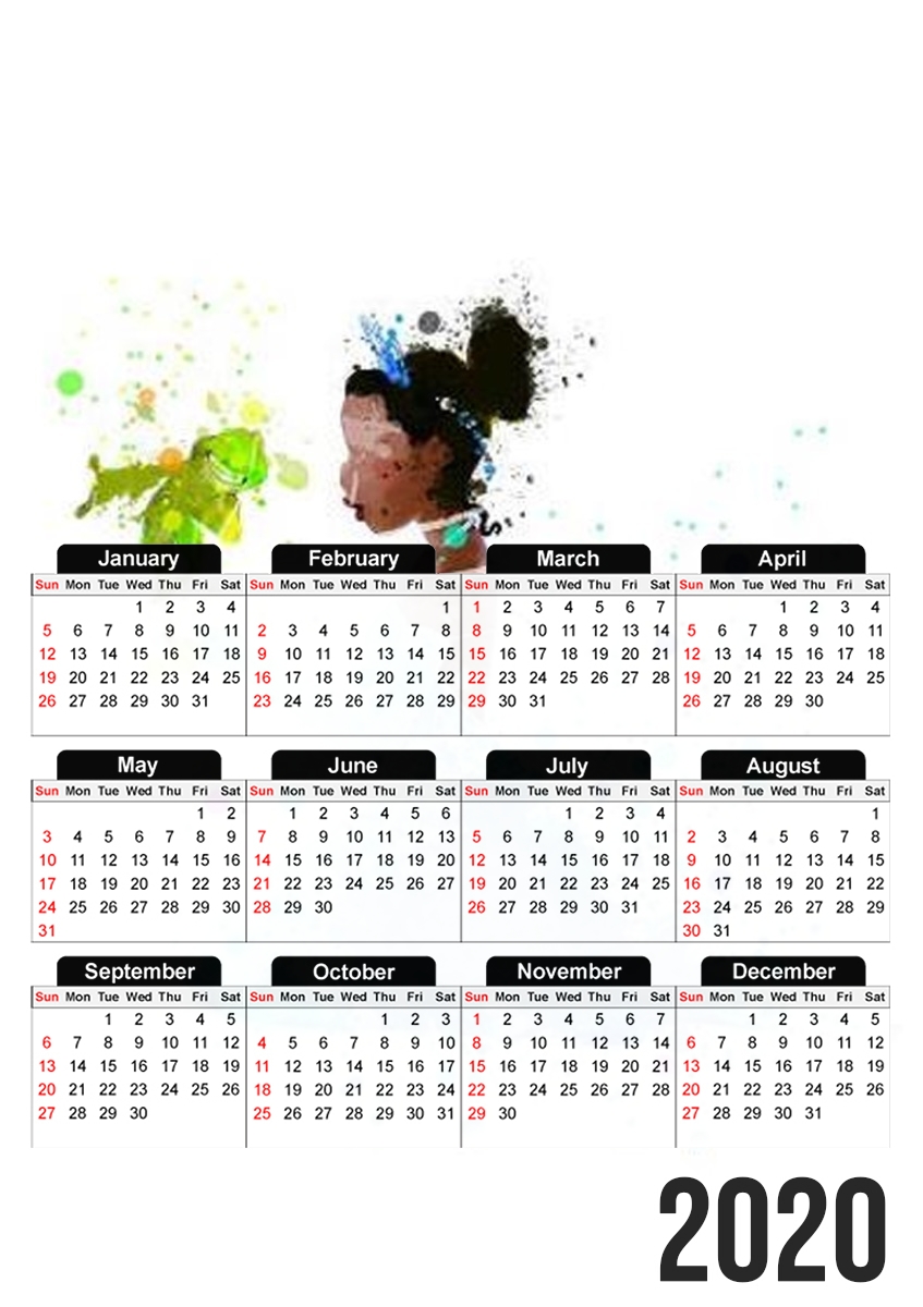  Princess Tiana Watercolor Art for A3 Photo Calendar 30x43cm