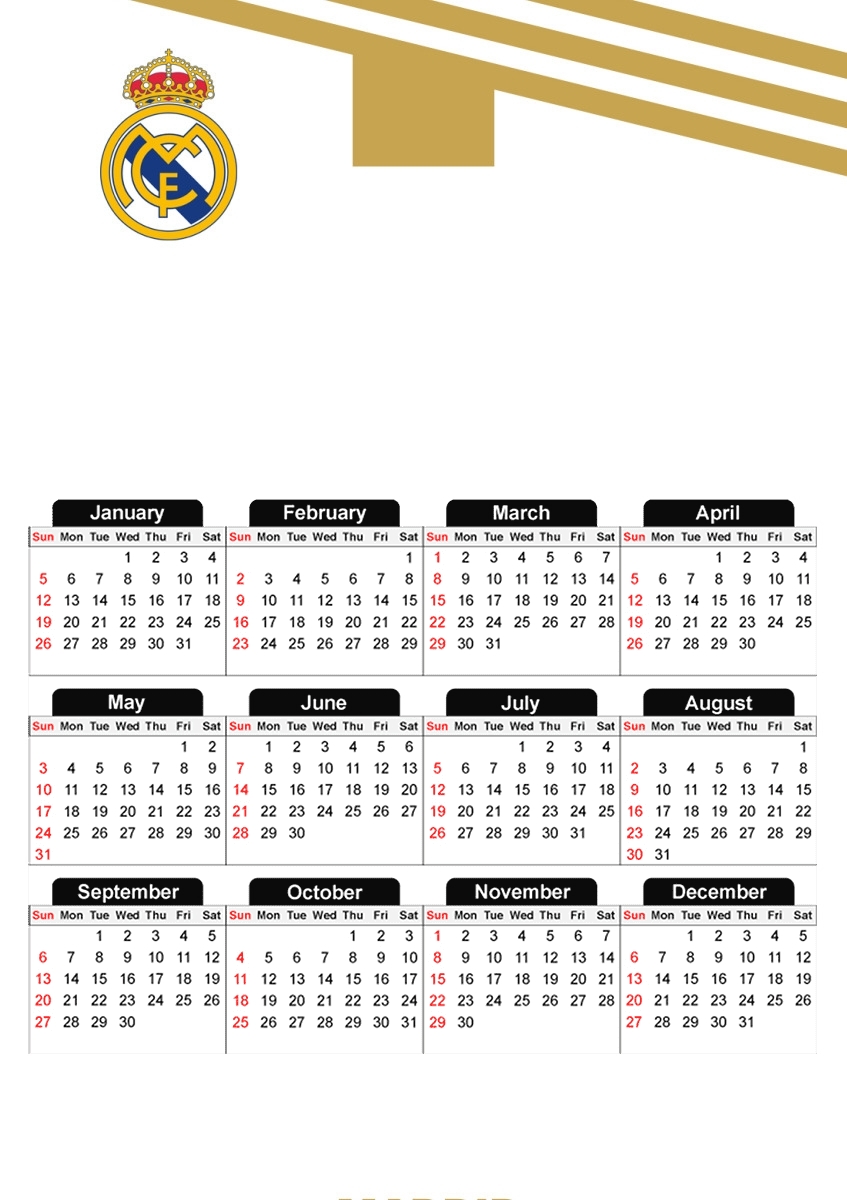  Real Madrid Football for A3 Photo Calendar 30x43cm