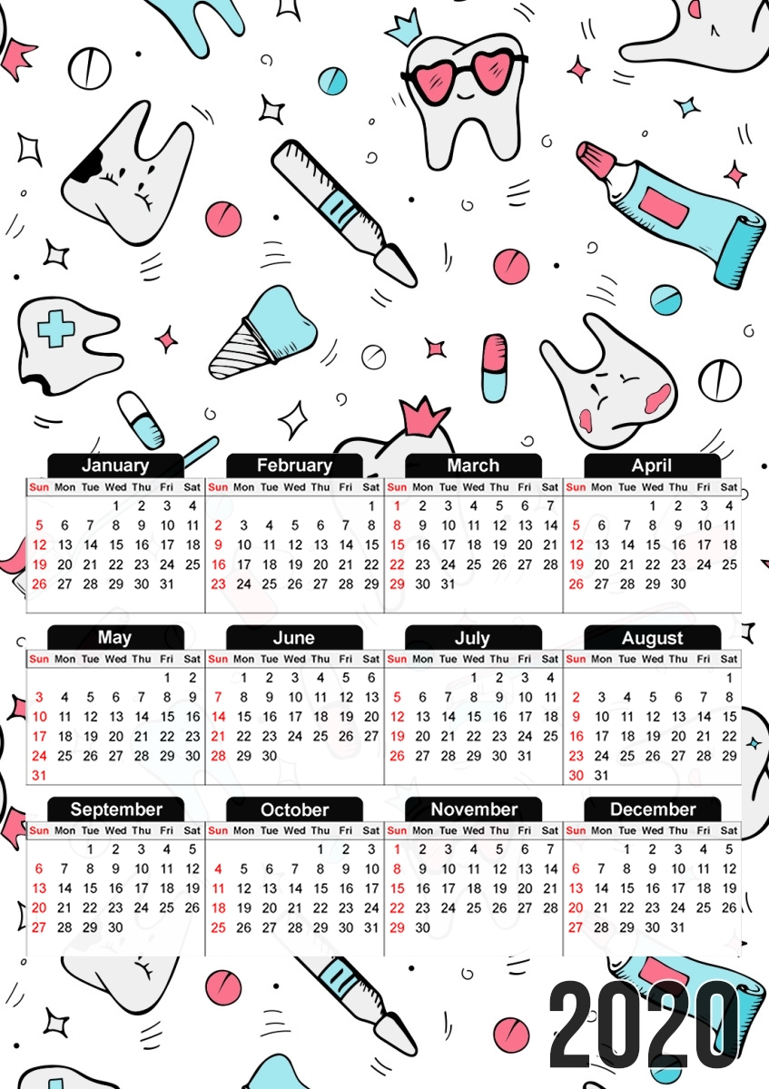  Seamless dental pattern with teeth toothpaste for A3 Photo Calendar 30x43cm