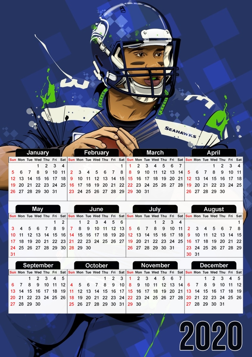  Seattle Seahawks: QB 3 - Russell Wilson for A3 Photo Calendar 30x43cm