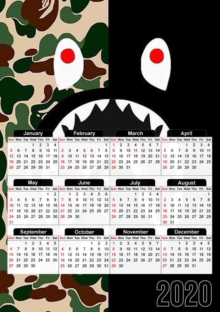  Shark Bape Camo Military Bicolor for A3 Photo Calendar 30x43cm