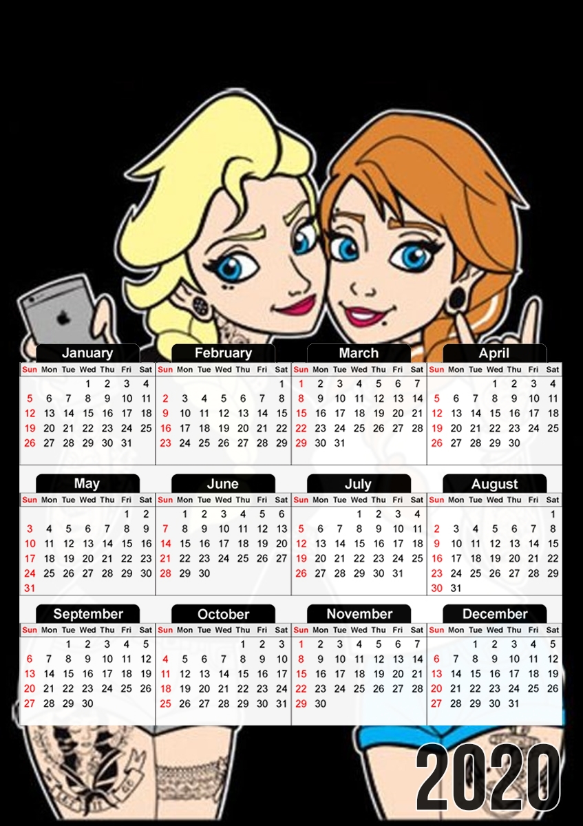  Sisters Selfie Tatoo Punk Elsa Anna for A3 Photo Calendar 30x43cm