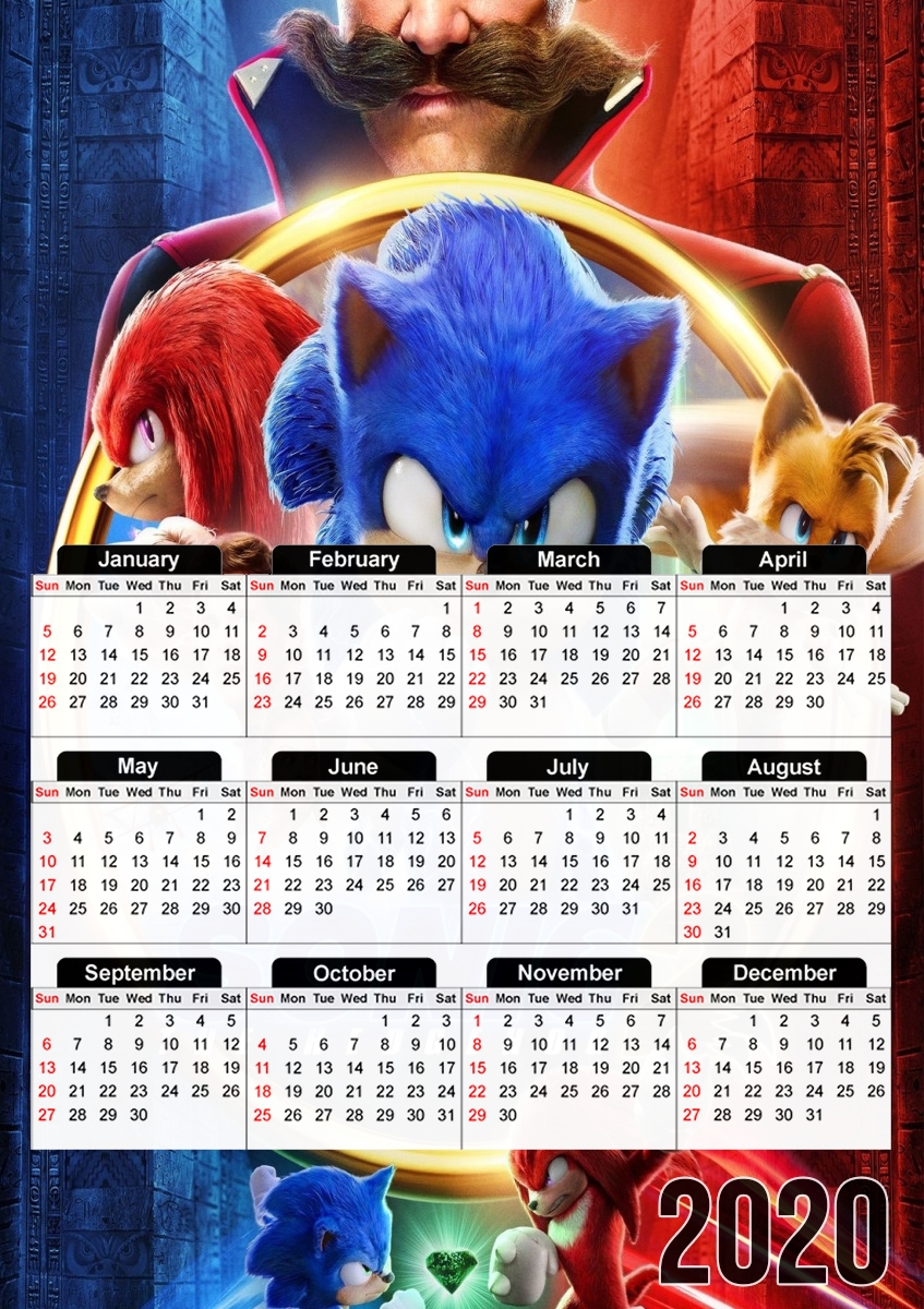  Sonic 2 Tails x knuckles for A3 Photo Calendar 30x43cm