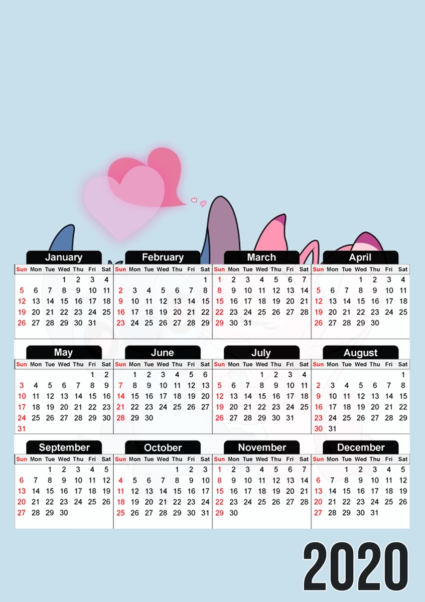  Stitch Angel Love Heart pink for A3 Photo Calendar 30x43cm