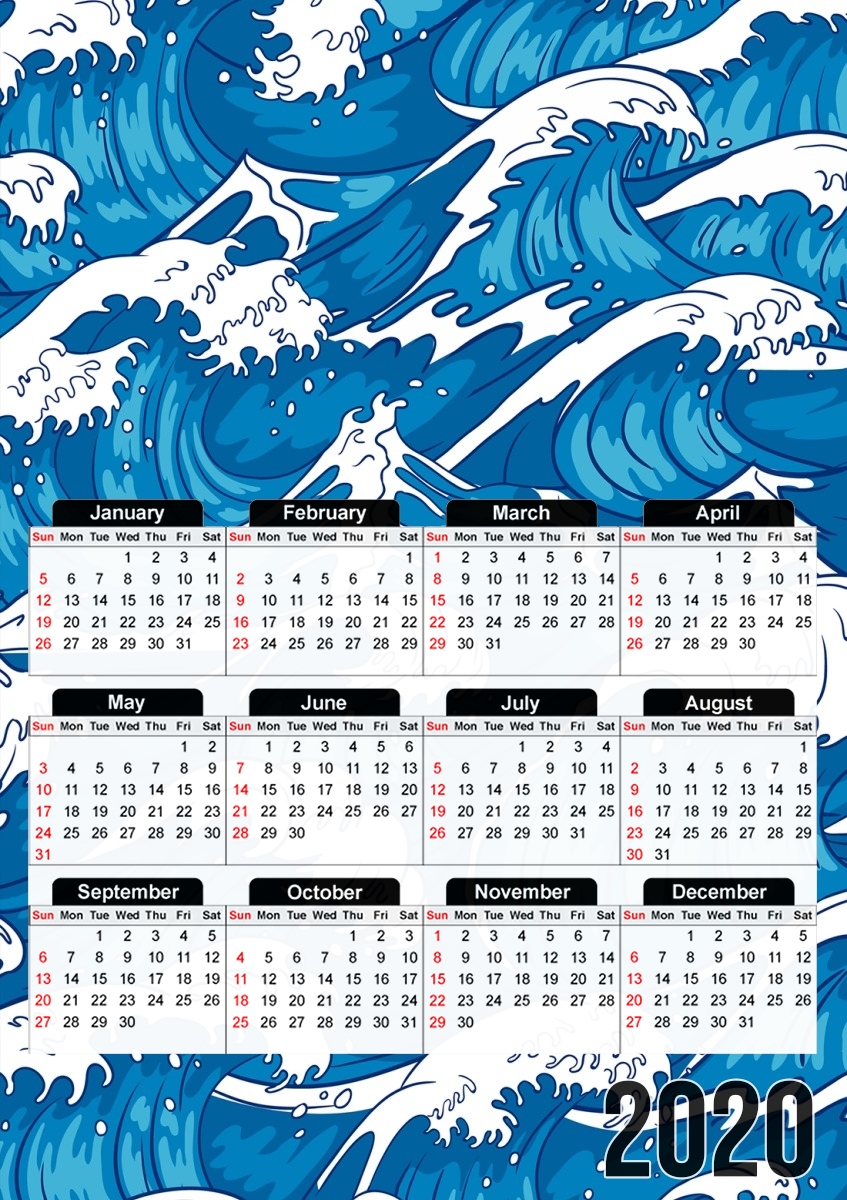  Storm waves seamless pattern ocean for A3 Photo Calendar 30x43cm