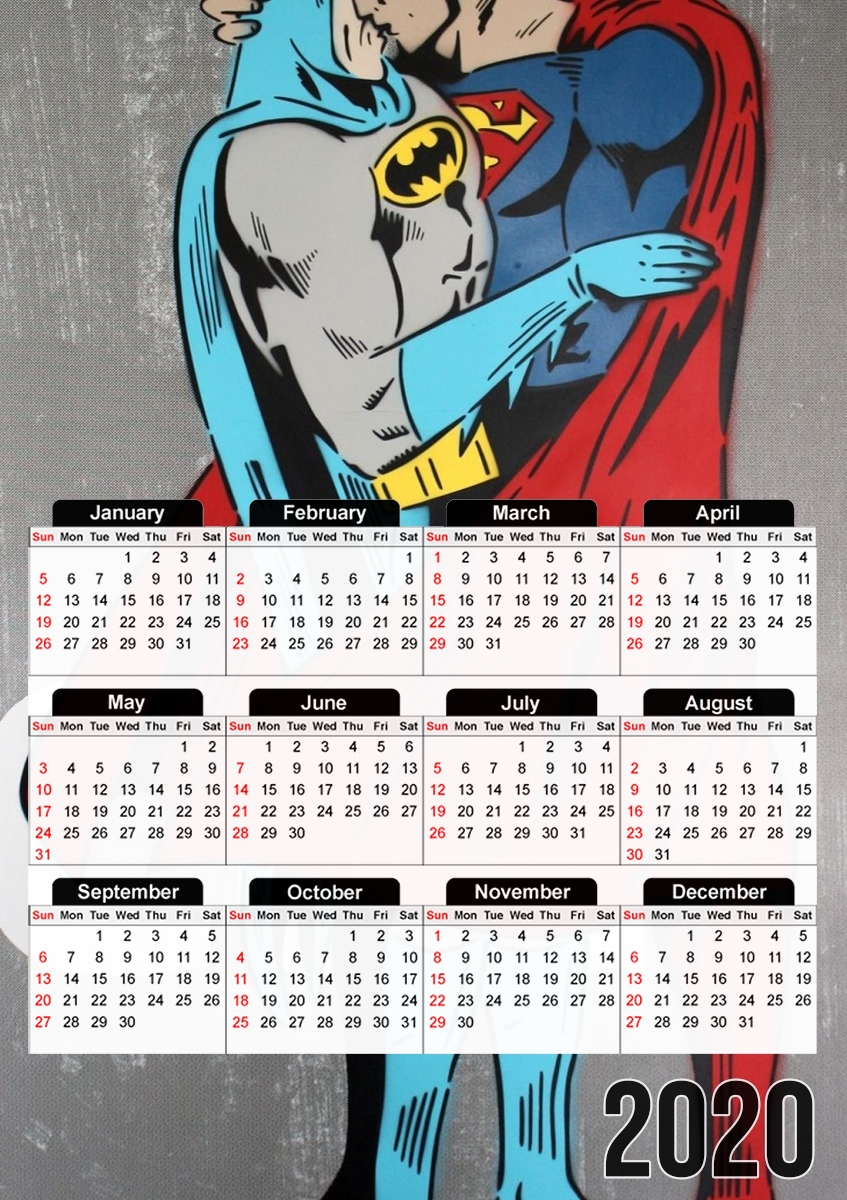  Superman And Batman Kissing For Equality for A3 Photo Calendar 30x43cm