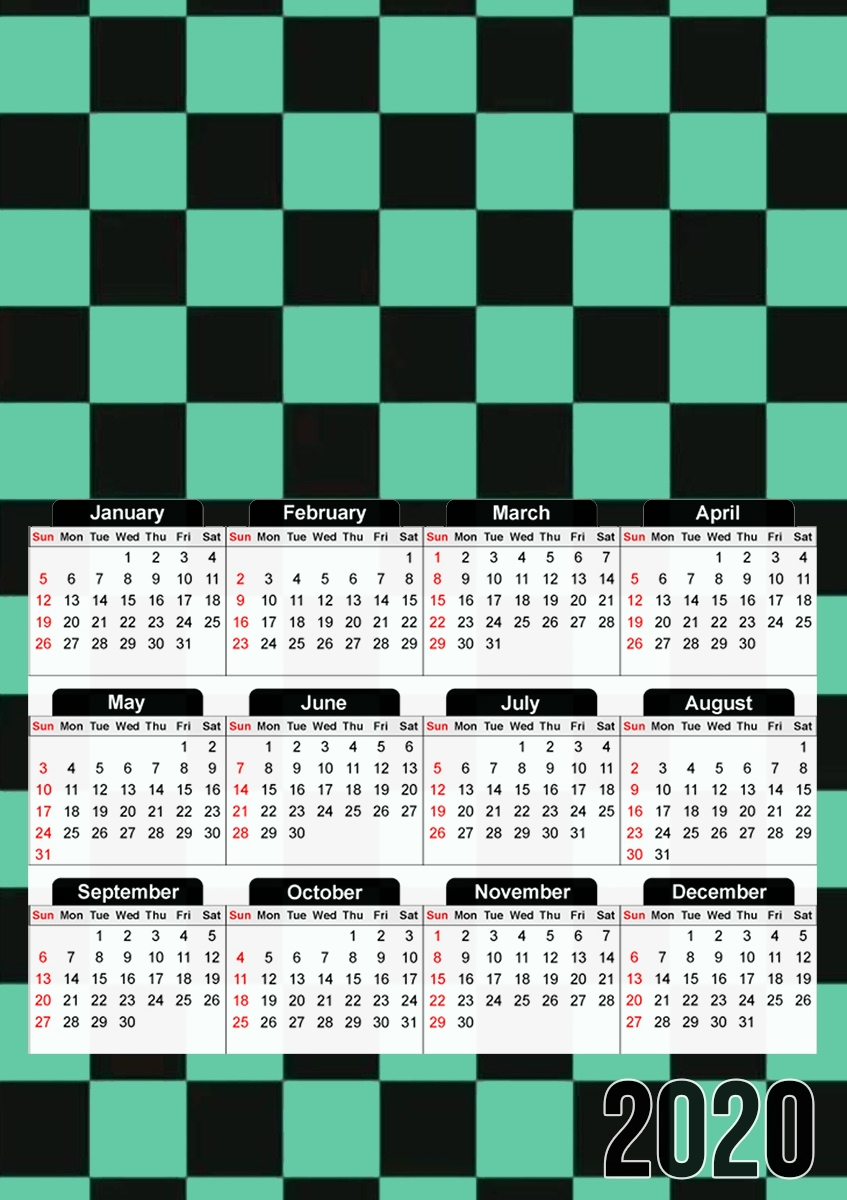  Tanjiro Pattern Green Square for A3 Photo Calendar 30x43cm