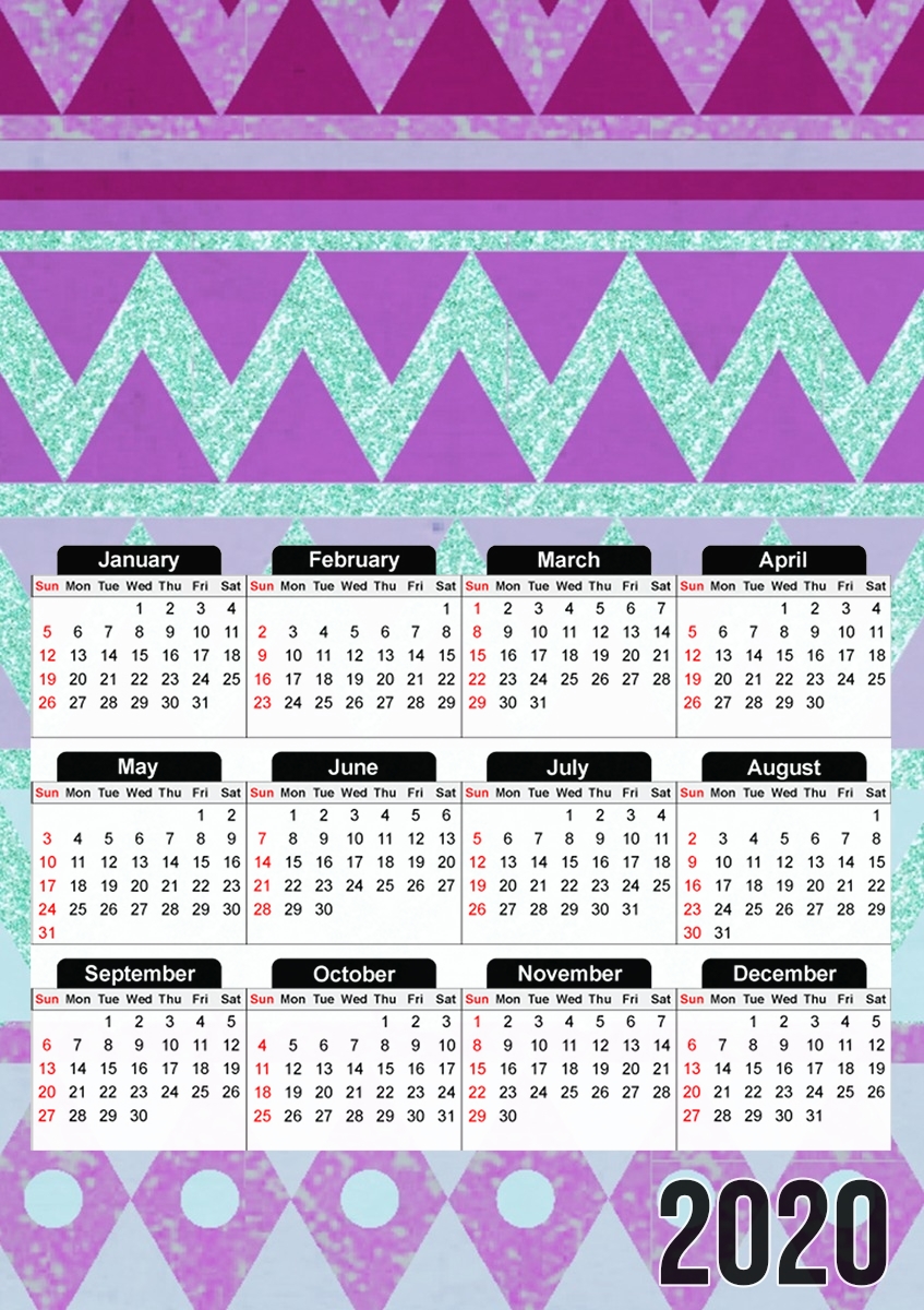  Tribal Chevron in pink and mint glitter for A3 Photo Calendar 30x43cm