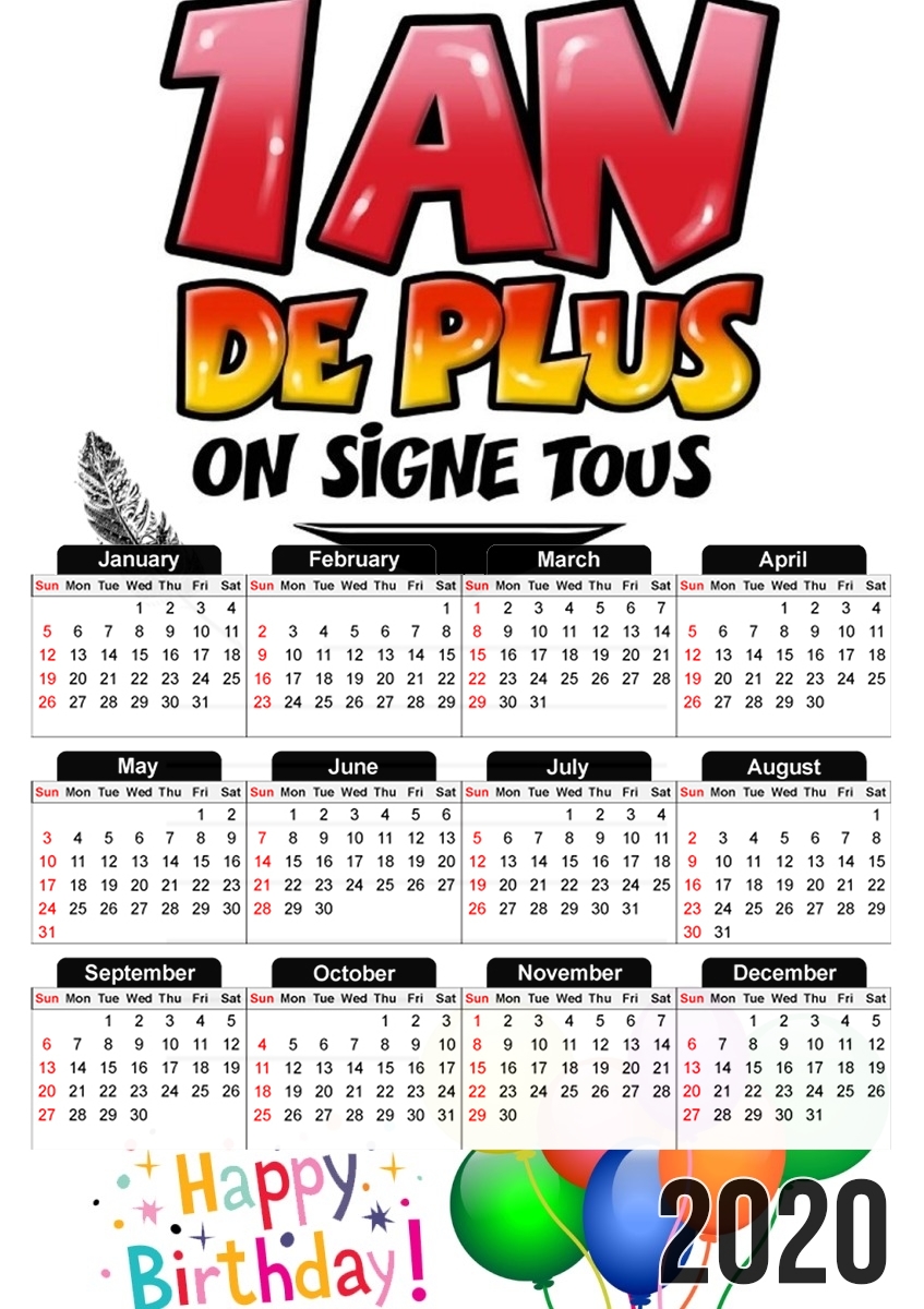  Un An de plus Cadeau anniversaire a dedicacer for A3 Photo Calendar 30x43cm