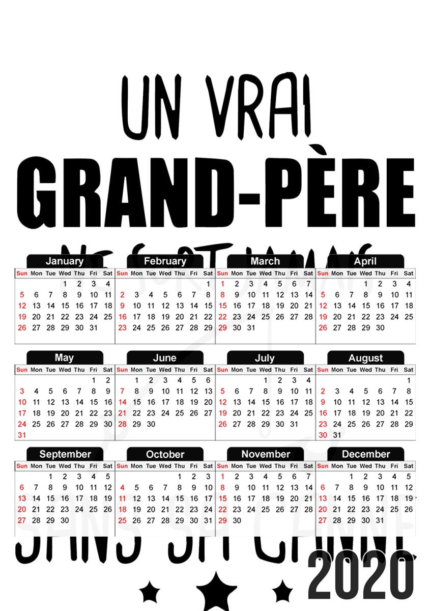  Un grand pere ne sort jamais sans sa canne Cadeau pecheur for A3 Photo Calendar 30x43cm