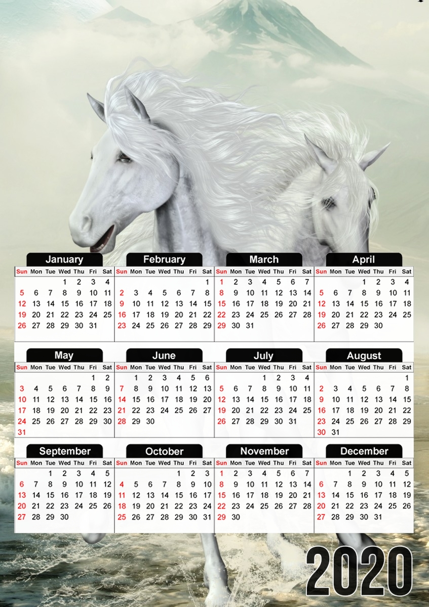  White Horses on the beach for A3 Photo Calendar 30x43cm