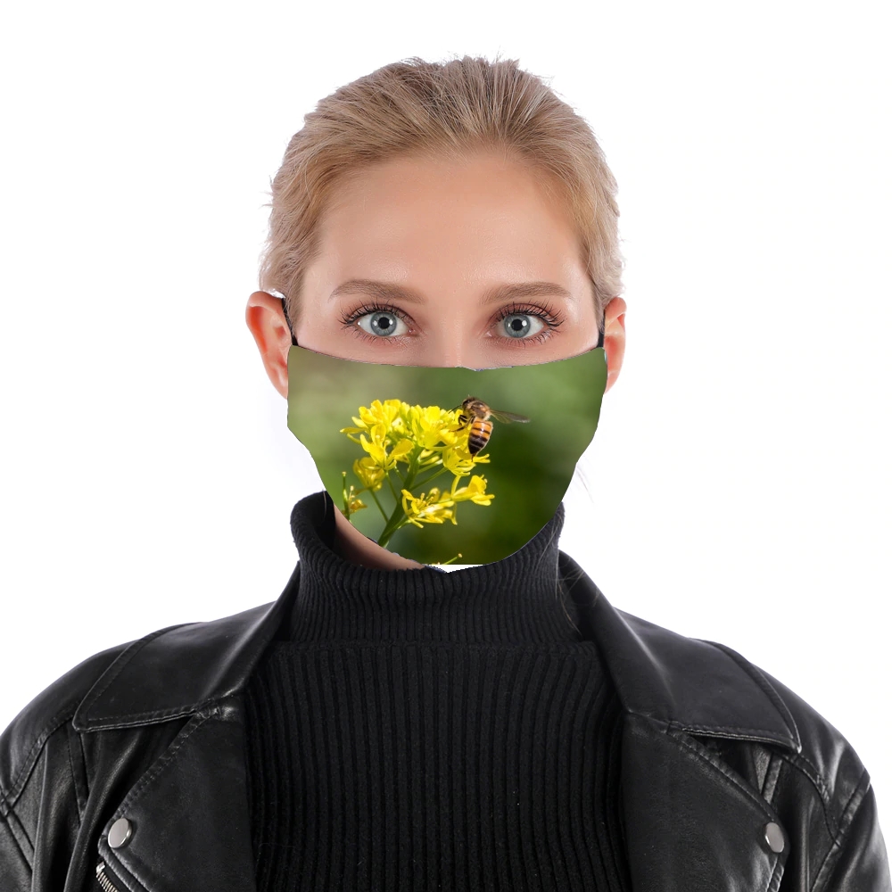  A bee in the yellow mustard flowers for Nose Mouth Mask