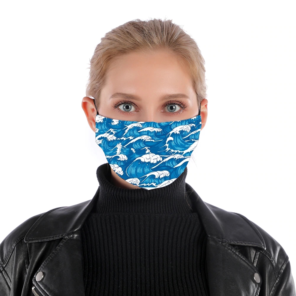  Storm waves seamless pattern ocean for Nose Mouth Mask