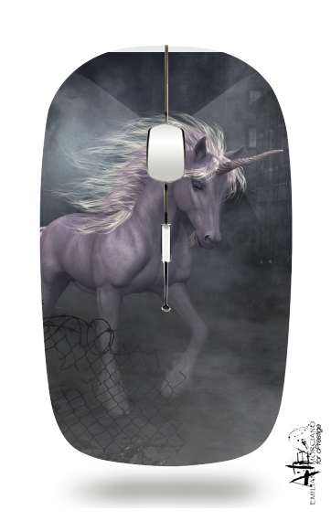  A dreamlike Unicorn walking through a destroyed city for Wireless optical mouse with usb receiver