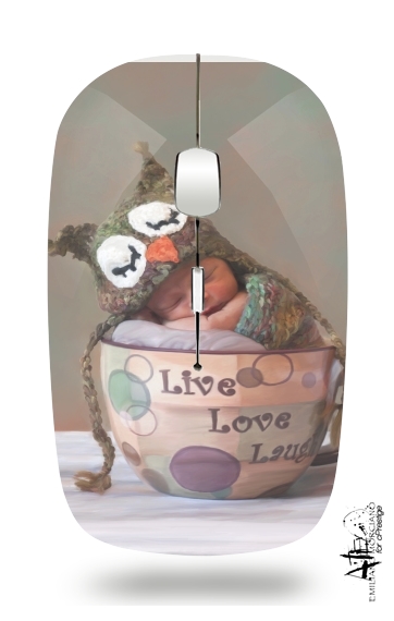  Painting Baby With Owl Cap in a Teacup for Wireless optical mouse with usb receiver