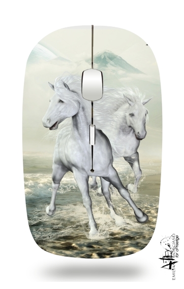  White Horses on the beach for Wireless optical mouse with usb receiver